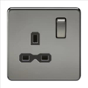 Image of KnightsBridge 1G DP 13A 230V Screwless Black Nickel UK 3 Pin Switched Electrical Wall Socket - Black Insert