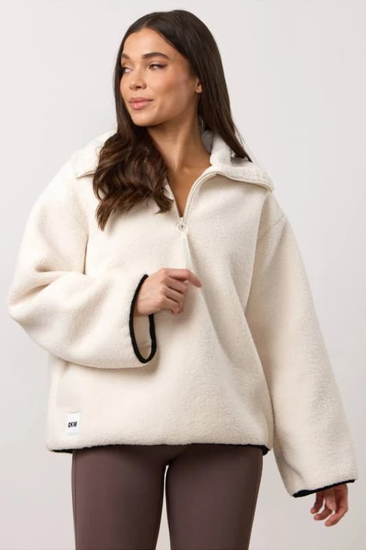 Image of GYM KING Womens Replenish Borg Half Zip Marshmallow in Cream Size: 12 Cream Female 12