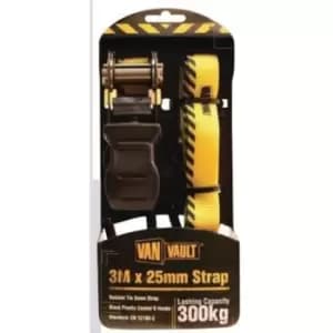 Image of Van Vault 3m x 25mm Ratchet Tie Down Strap Black Plastic Coated J Hooks - 339430