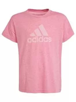 Image of adidas Future Icons Junior Girls Badge Of Sport Short Sleeve T-Shirt - Light Pink, Size 9-10 Years, Women