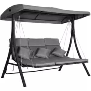 Image of Outsunny - 3 Seater Outdoor Garden Swing Chairs Chaise Lounge Padded Seat Hammock Canopy Porch Patio Bench Bed Recliner Sun Lounger - Grey