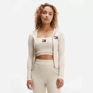 Image of Tommy Jeans Womens Tjw Zip Hoodie Badge Rib Cardi - Stoney Beige - M