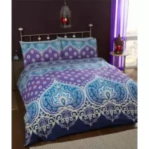 Image of Traditional Ethnic King Duvet Quilt Cover & 2 Pillowcase Bedding Bed Set Blue & Purple