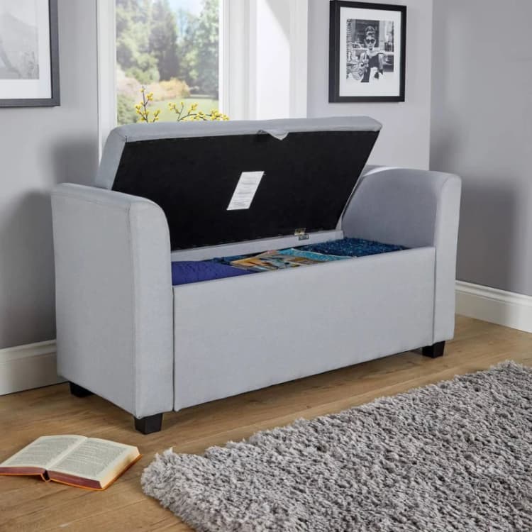 Image of Home Source Verona Sleigh Style Window Bench Storage Seat Light Grey