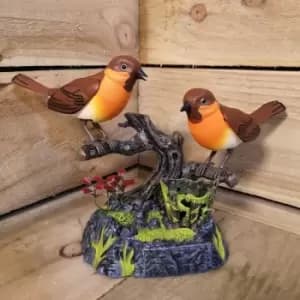 Image of Premier 28cm Two Christmas Robins on Branch with Animation Decoration