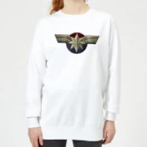 Image of Captain Marvel Chest Emblem Womens Sweatshirt - White