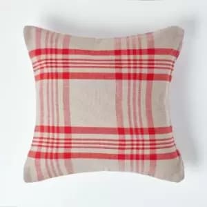Image of Homescapes - Grey & Red Tartan Pattern Cushion Cover, 60 x 60cm - Red