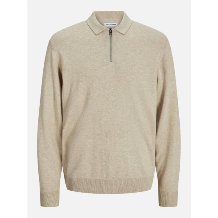 Image of Jack and Jones Emil Half Zip Knitted Polo Mens Oatmeal male S