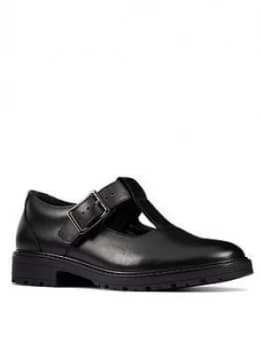 Image of Clarks Youth Loxham Shine T-Bar School Shoe - Black Leather, Size 6.5 Older