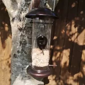 Image of Tom Chambers Giant Heavy Duty Flick Top 4 Port Garden Wild Bird Hanging Copper Effect Metal Seed Feeder