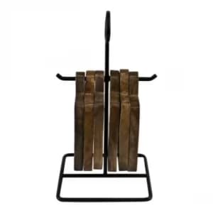 Image of Set Of 6 Mango Wood Coasters On Metal Stand