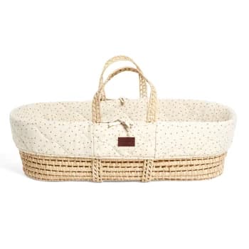 Image of The Little Green Sheep Natural Quilted Moses Basket and Mattress - Linen Rice