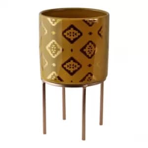 Image of Small Kasbah Design Ceramic Planter, Yellow