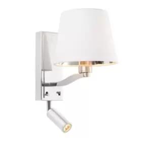 Image of Wall Light Bright Nickel Plate & Vintage White Fabric 40W E14 & 3W LED