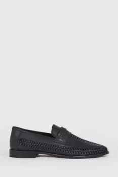 Image of Black Leather Basket Weave Loafers