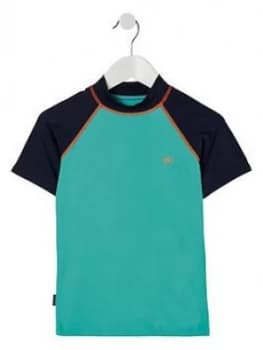 Image of Fat Face Boys Colour Block Rash Top - Teal, Size Age: 10-11 Years