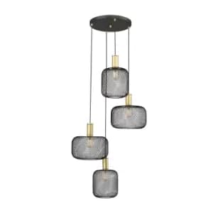 Image of Osiris Cluster Pendant Ceiling Light 4 Light Matt Black And Gold Paint E27