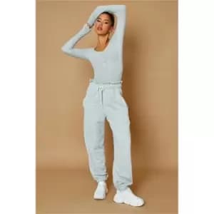 Image of I Saw It First Grey Marl Ribbed Button Up Scoop Neck Long Sleeve Bodysuit - Grey