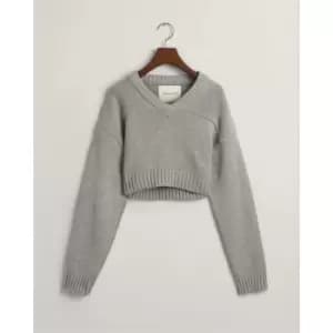 Image of Gant Cropped V-Neck Grey Melange XS - Grey