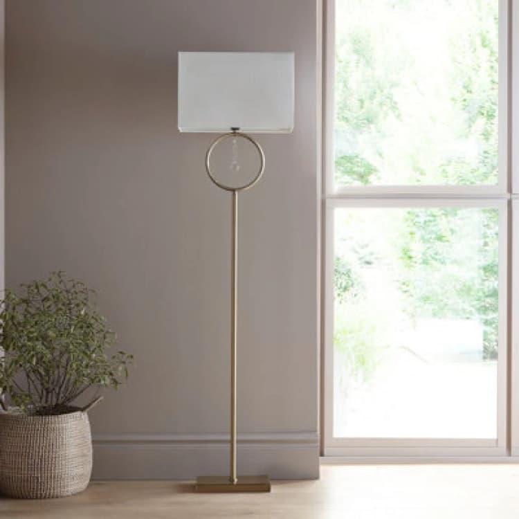 Image of K LIVING Lizzy Antique Brass Floor Lamp with Cream Shade Gold