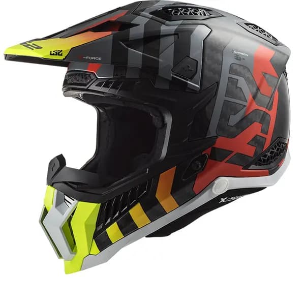 Image of LS2 Mx703 C X-Force Barrier H-V Yellow Red Offroad Helmet Size XL