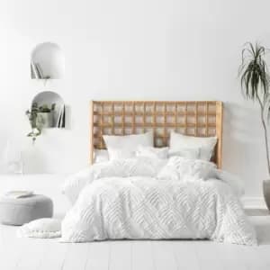 Image of Palm Springs 100% Cotton Chenille Tuffted Duvet Cover Set, White, Double - Linen House