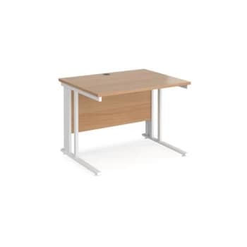 Image of Office Desk 1000mm Rectangular Desk With Cable Managed Leg Beech Tops With White Frames 800mm Depth Maestro 25