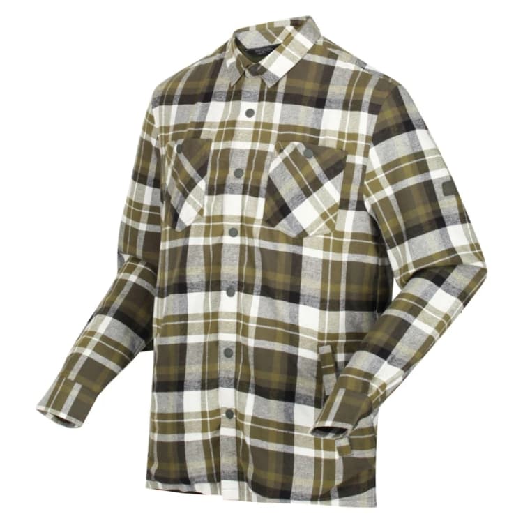 Image of Regatta Mens Thamos Organic Cotton Check Long Sleeve Shirt S - Chest 37-38' (94-96.5cm) Dark Khaki/Check RMS155-B6Z-S