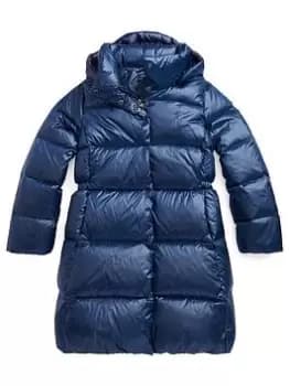 Image of Ralph Lauren Girls Long Down Padded Coat - Newport Navy, Size 16 Years=Xl, Women