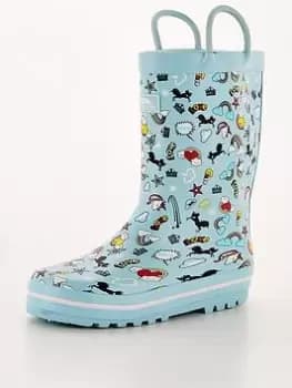 Image of Trespass Girls Starryton Wellies - Blue Print, Pink, Size 1