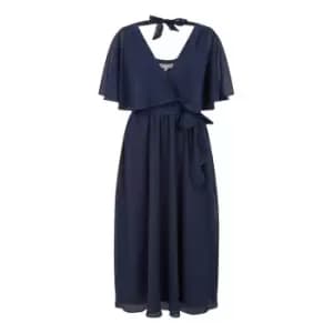 Image of Yumi Navy Wrap Midi Dress - Blue