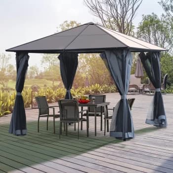 Image of Outsunny 3 x 4m Garden Aluminium Gazebo Hardtop Roof Canopy Marquee Party Tent Patio Outdoor Shelter with Mesh Curtains & Side Walls - Grey