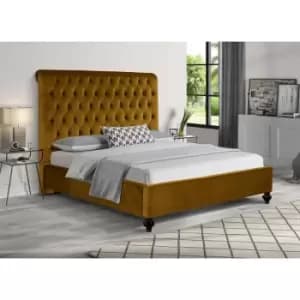 Image of Fiona Upholstered Beds - Plush Velvet, Double Size Frame, Mustard - Mustard