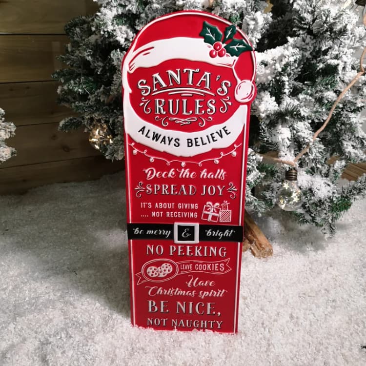 Image of 68cm Indoor Outdoor Red Metal Santa's Rules Sign Hanging Christmas Decoration