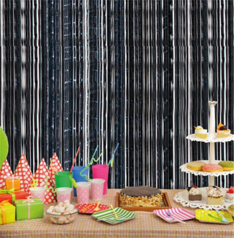 Image of CHEETAHL Black Foil Fringe Shimmer Tinsel Curtain Party Event Backdrop 1m Wide x 2m Drop ELV-243494