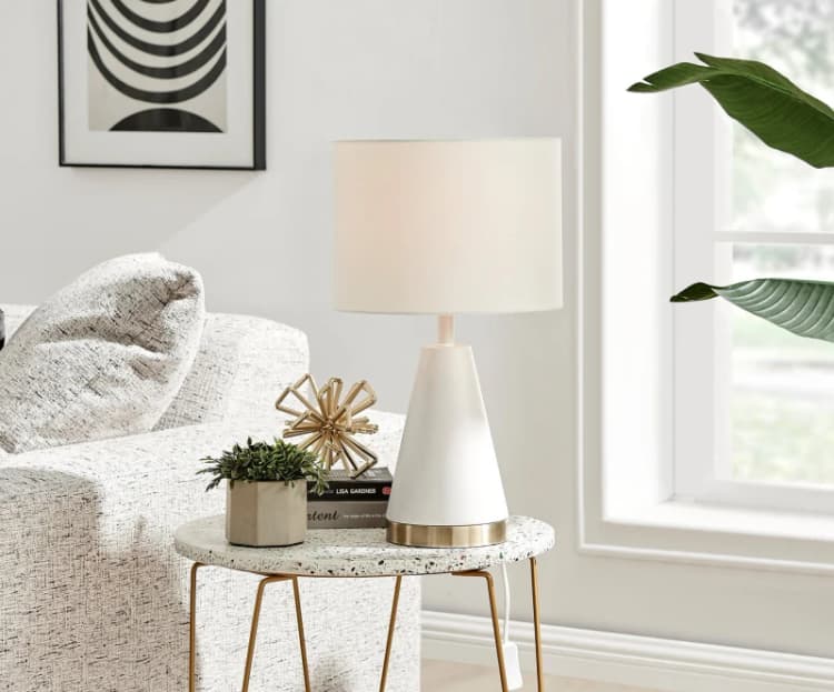 Image of FurnitureboxUK FurnitureboxUK Zoe Energy Efficient Conical Metal Table Lamp Light With Fabric Shade (Including Bulb) in White White One Size Unisex 50