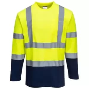 Image of S280YNRXXL - sz 2XL Two-Tone Long Sleeved Cotton Comfort T-Shirt - Yellow/Navy - Portwest