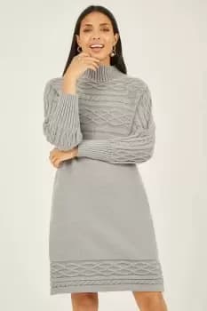 Image of Grey Marl Cable Knit Tunic Dress