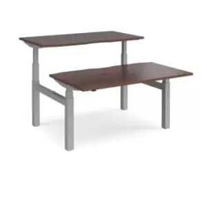 Image of Height Adjustable Desk Back To Back Rectangular Desks 1400mm Walnut Tops With Silver Frames Elev8 Touch