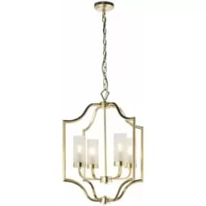 Image of Hanging Ceiling Pendant Light Satin Brass & Frosted Glass 4 Bulb Classic Feature