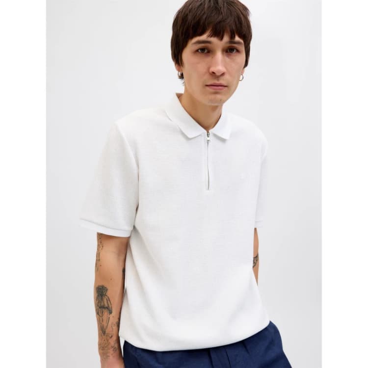 Image of Jack and Jones Austin Zip Polo Mens White Classic male L