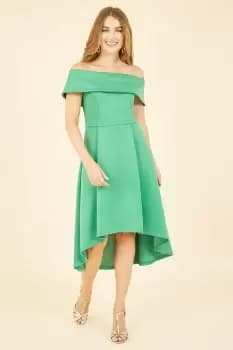 Image of Bright Green Bardot Dipped Hem Dress