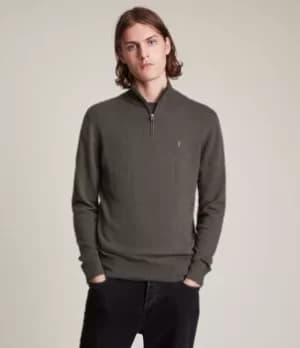 Image of AllSaints Mens Kilburn Zip Funnel Jumper, Marsh Green, Size: XL