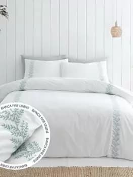 Image of Bianca Fine Linens Embroidery Leaf 100% Cotton Duvet Cover Set
