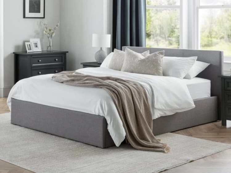 Image of Julian Bowen Rialto Grey Linen Fabric Ottoman Bed Frame - 5ft King Size