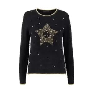 Image of Mela London Black Fluffy Star Christmas Jumper - Black