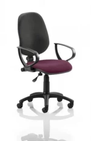 Image of Eclipse I Lever Task Operator Chair Black Back Bespoke Seat With Loop Arms In Purple