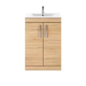 Image of Nuie Athena 600 Floor Standing 2-door Vanity & Minimalist Basin - Natural Oak