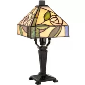 Image of Mini Tiffany Glass LED Table Lamp - Mackintosh Style Rose - Dark Bronze Effect