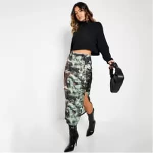 Image of I Saw It First Abstract Print Split Hem Midi Skirt - Green
